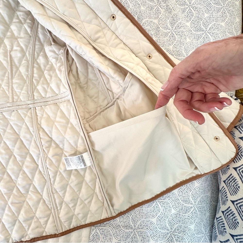 Chico’s Quilted Mid-Length Barn Jacket Natural Cream L(12) - Picture 13 of 15